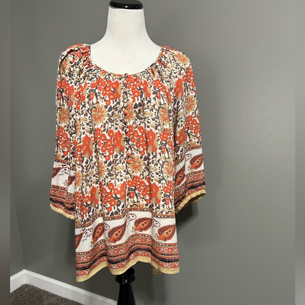 Eva Christine flowey blouse floral print 3/4 sleeves size 1X